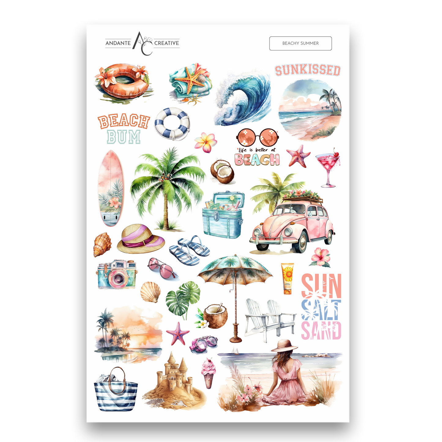 Beachy Summer Decorative Sticker Sheet