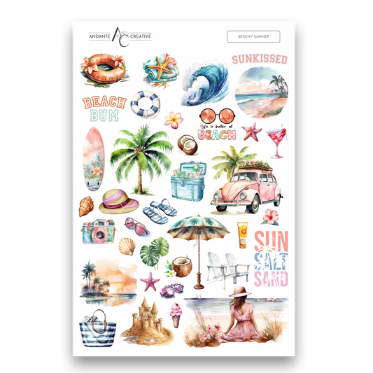Beachy Summer Decorative Sticker Sheet