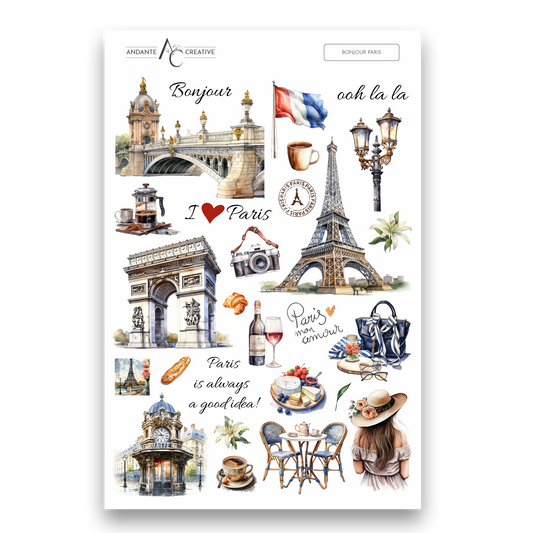Bonjour Paris Decorative Sticker Sheet