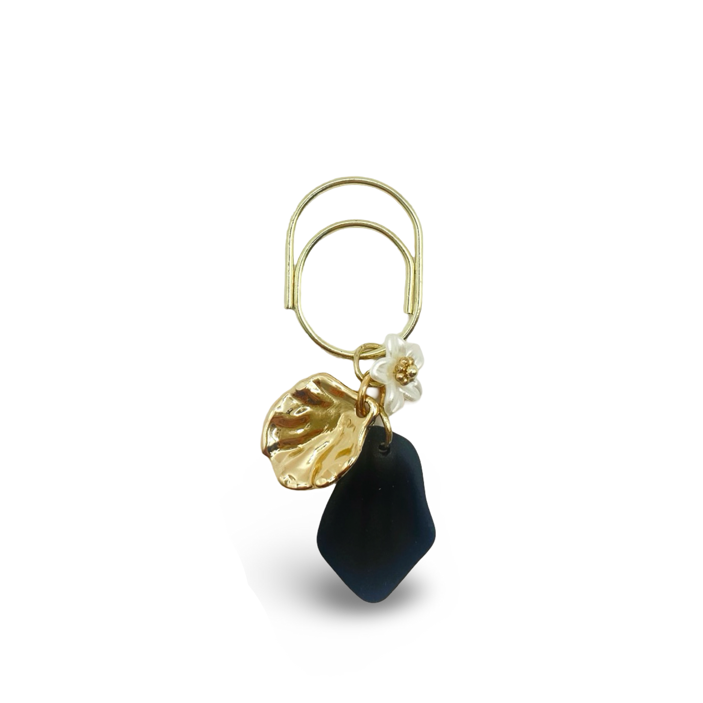 Black Leaf & Gold Shell & Flower Planner Bookmark Charms