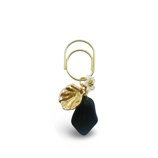 Black Leaf & Gold Shell & Flower Planner Bookmark Charms