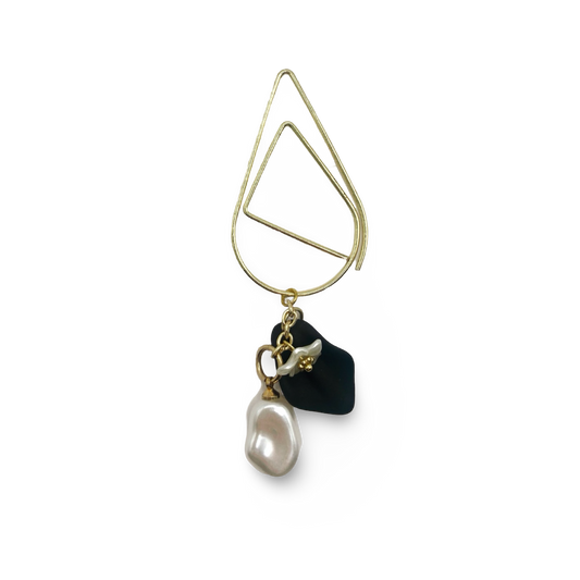 Black Leaf & Pearl Flower Drop Planner Bookmark Charms