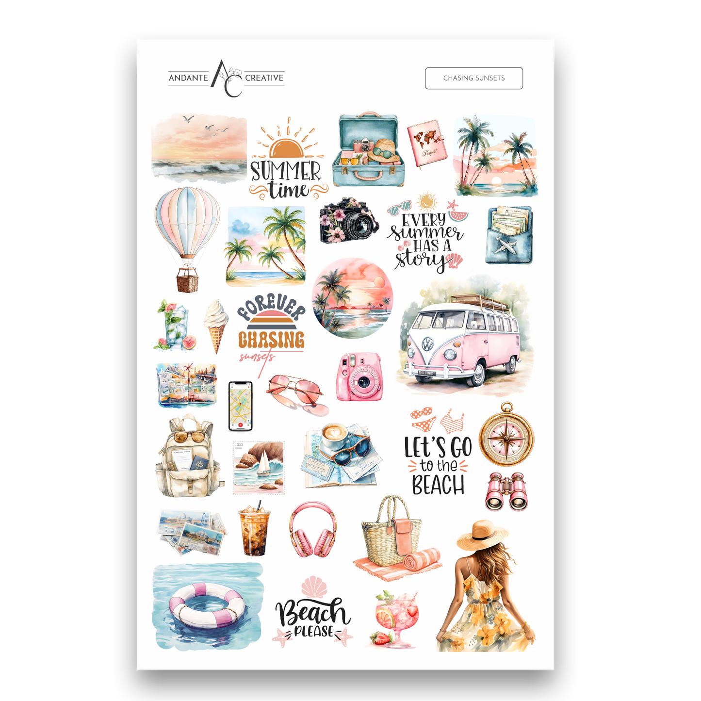 Chasing Sunsets Decorative Sticker Sheet
