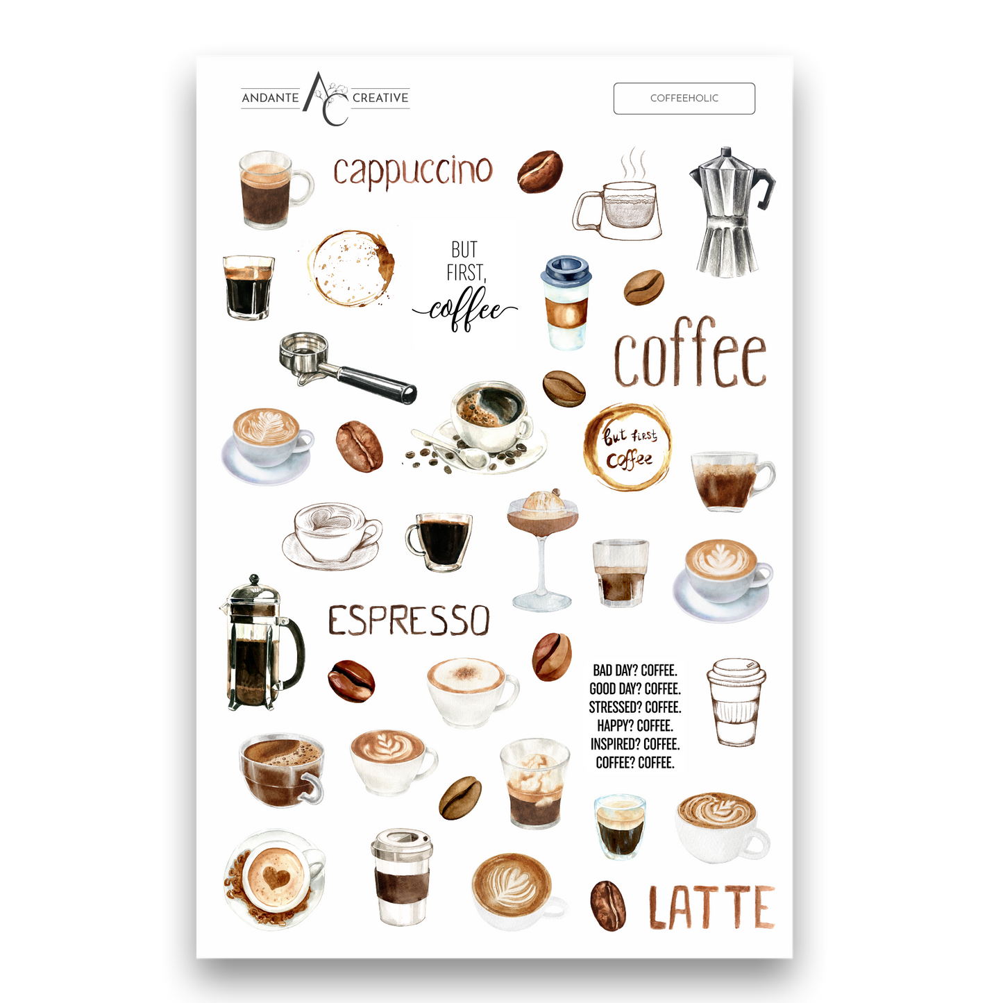Coffeeholic Decorative Sticker Sheet