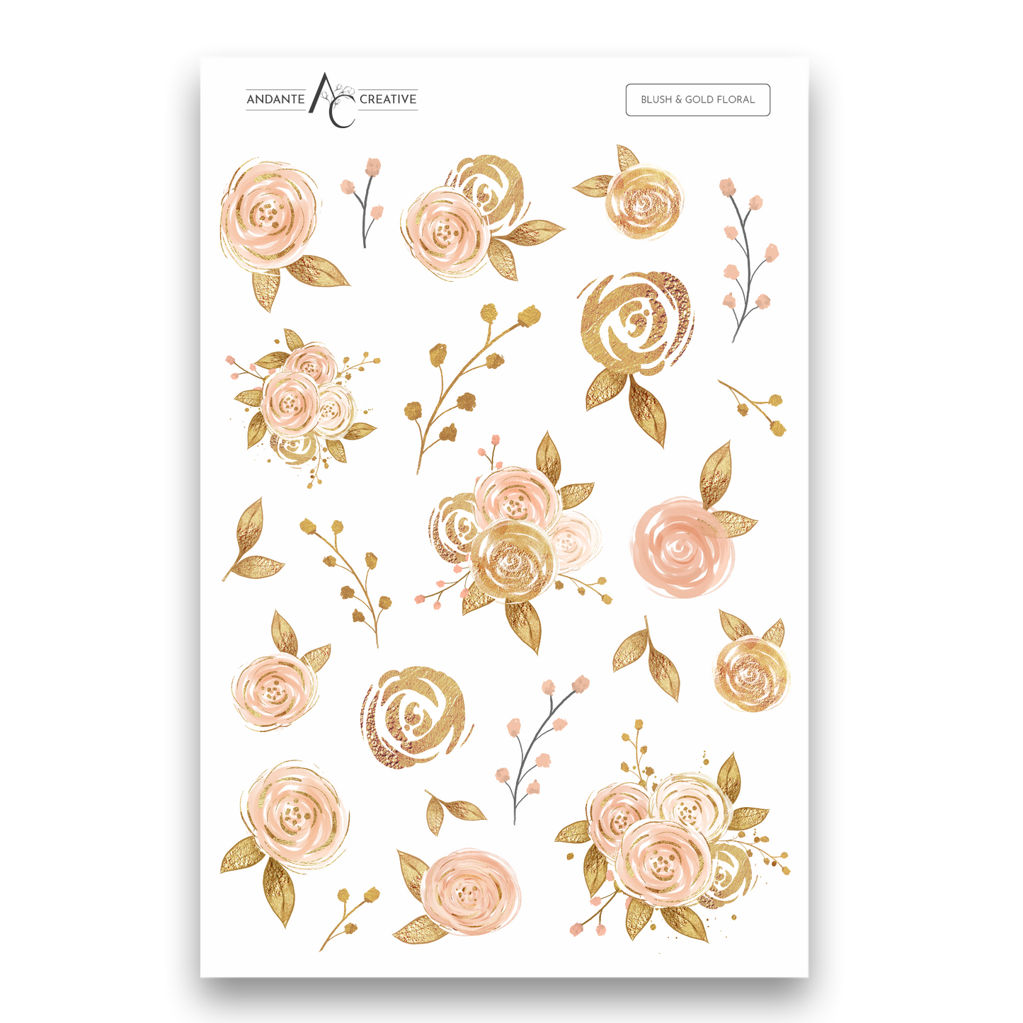 Blush & Gold Floral Sticker Sheet