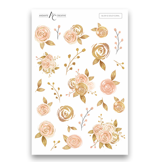 Blush & Gold Floral Sticker Sheet