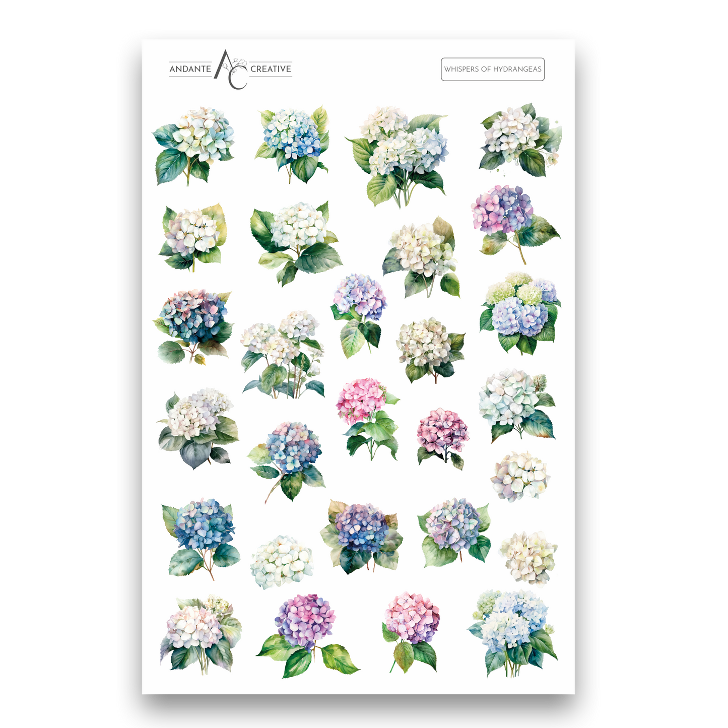 Whispers of Hydrangeas Floral Sticker Sheet