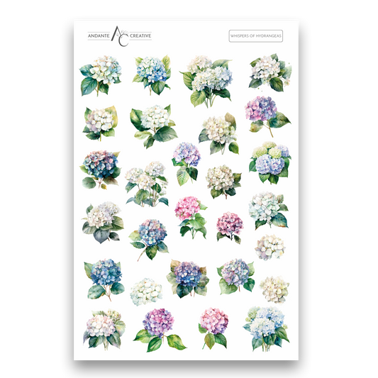 Whispers of Hydrangeas Floral Sticker Sheet