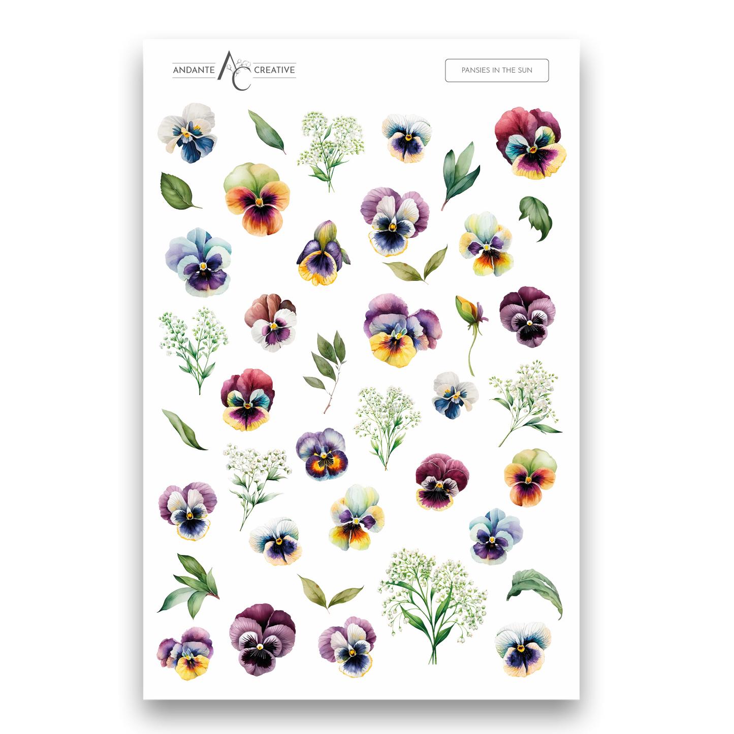 Pansies In The Sun Floral Sticker Sheet