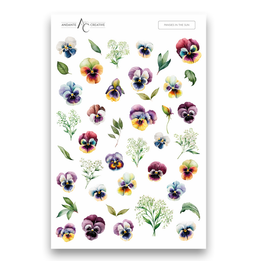 Pansies In The Sun Floral Sticker Sheet