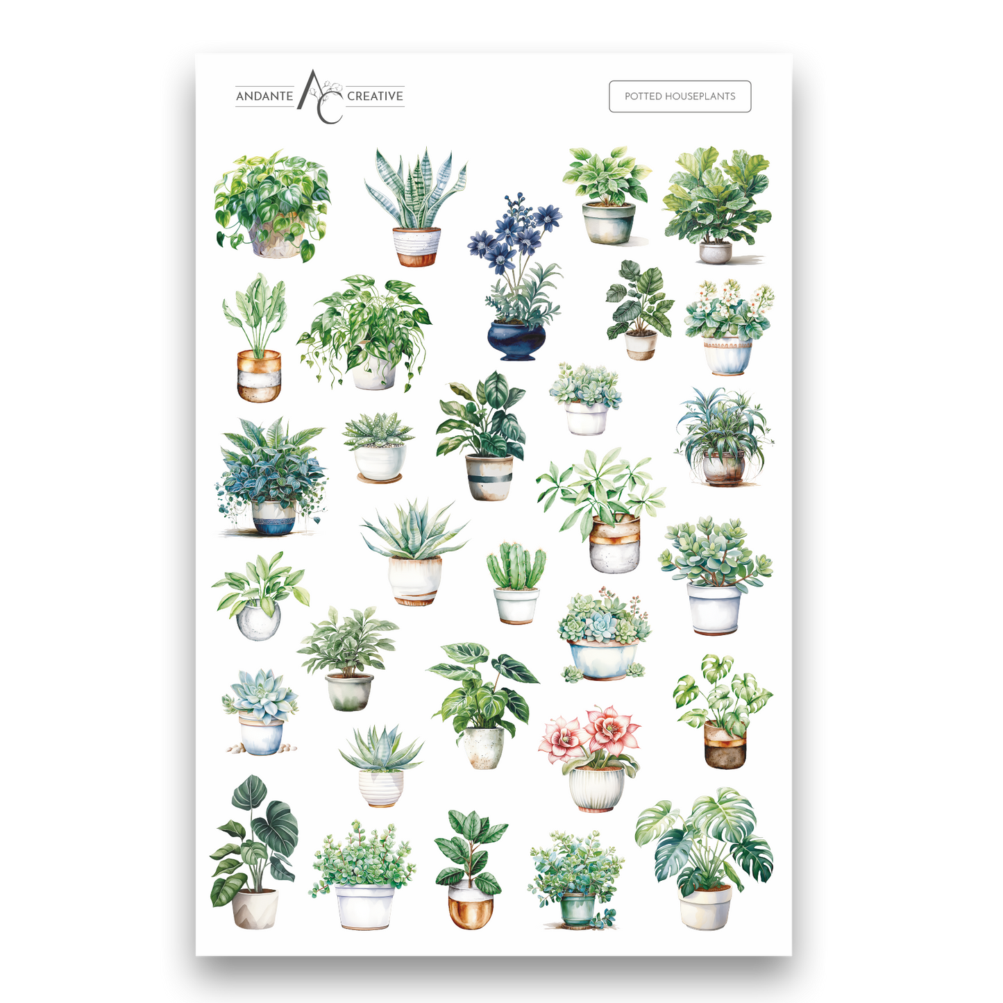 Potted House Plants Floral Sticker Sheet