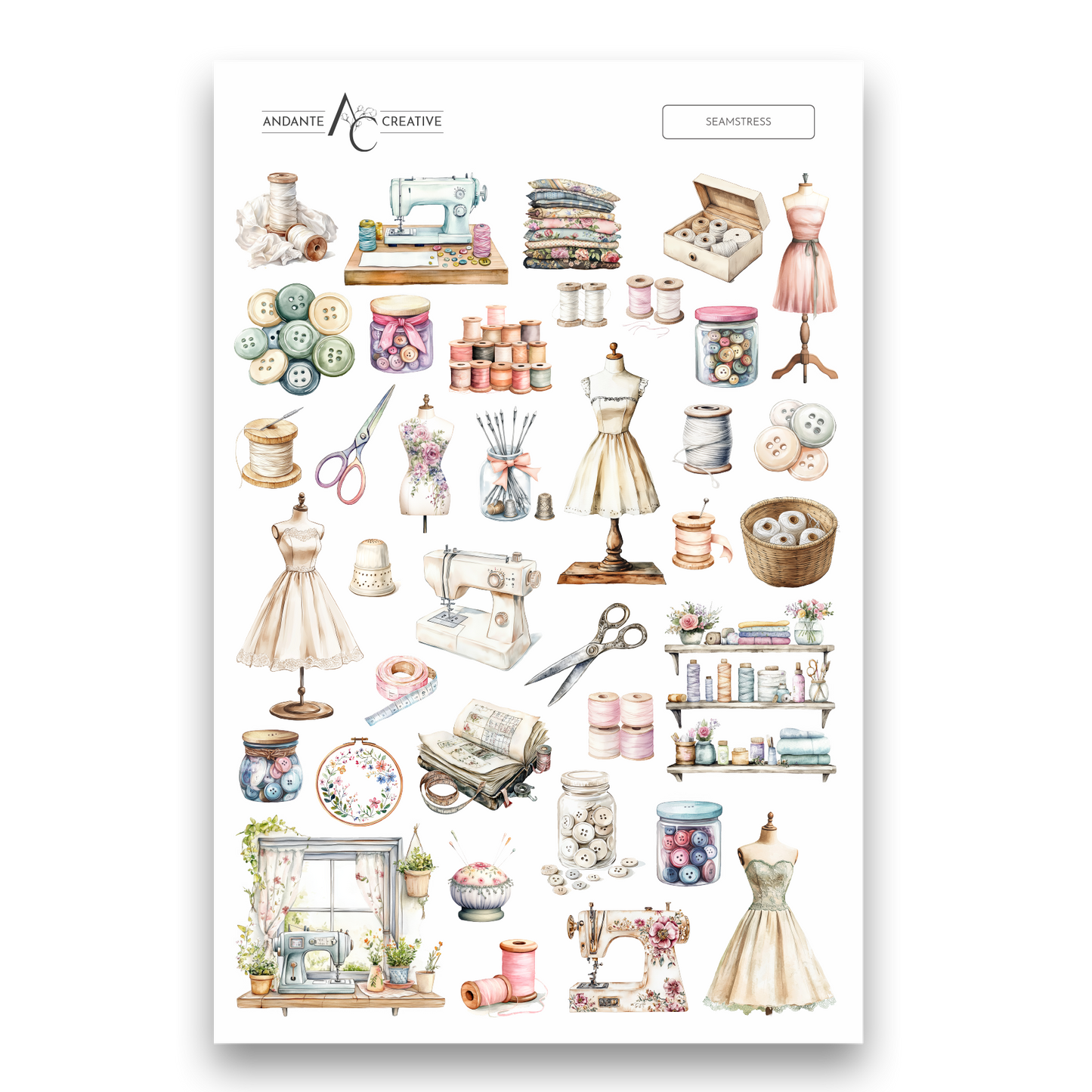 Seamstress Decorative Sticker Sheet