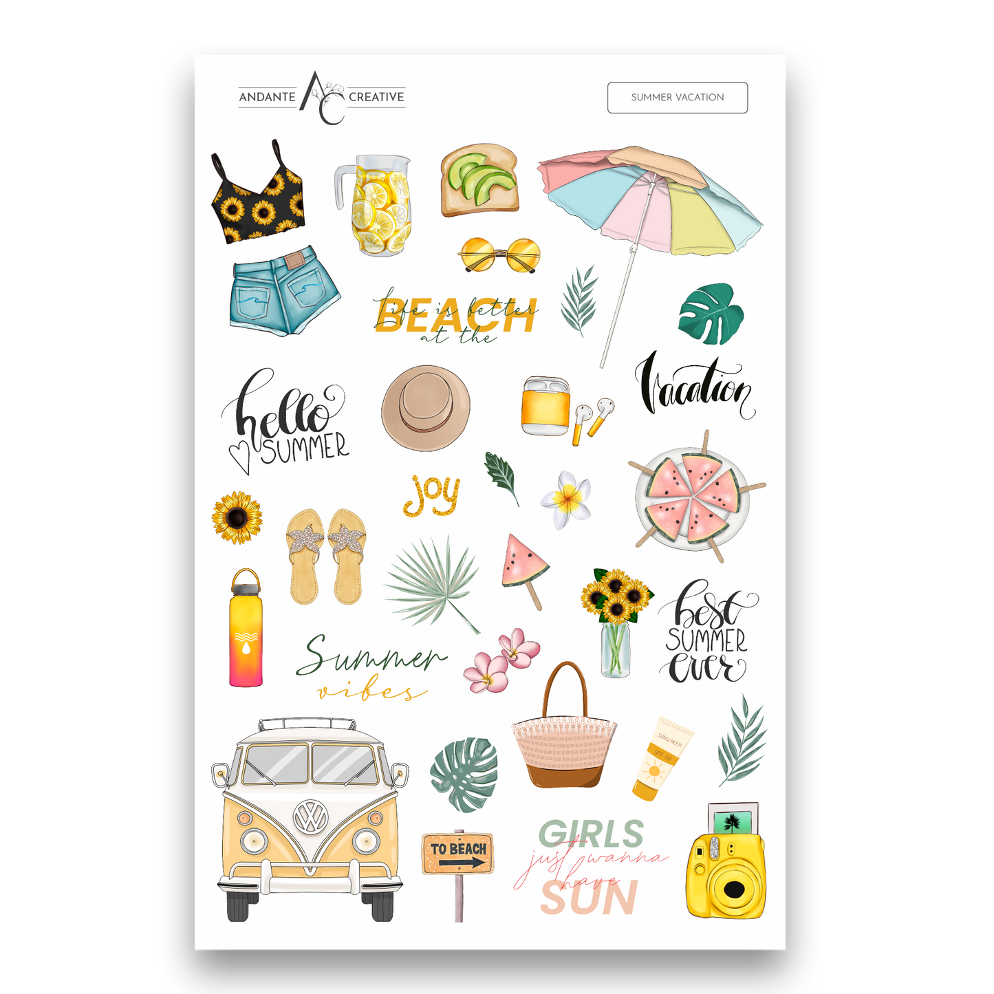 Summer Vacation Decorative Sticker Sheet