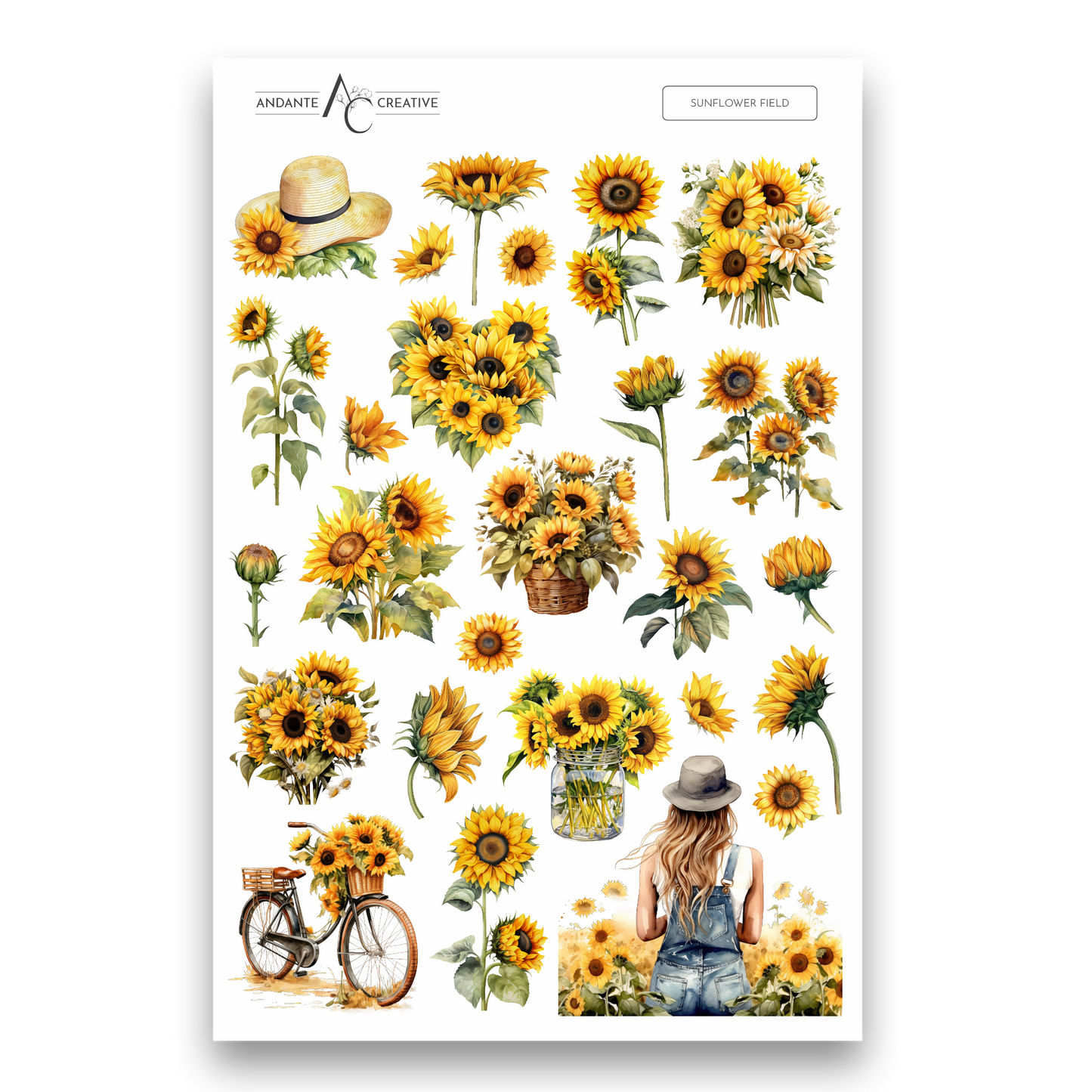 Sunflower Field Floral Sticker Sheet