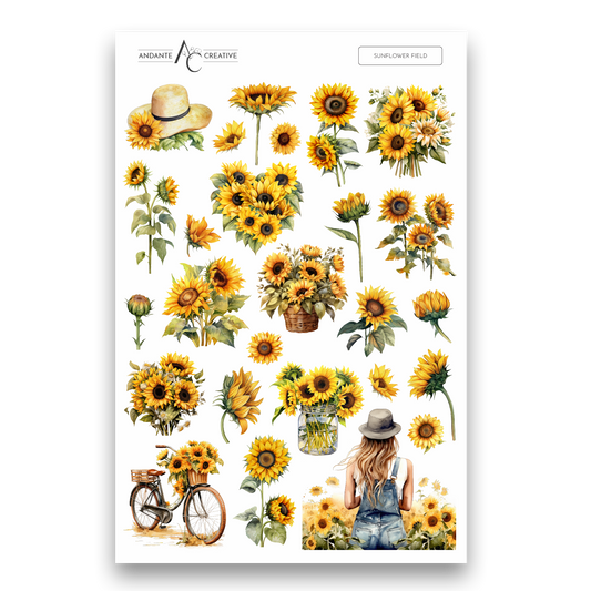 Sunflower Field Floral Sticker Sheet