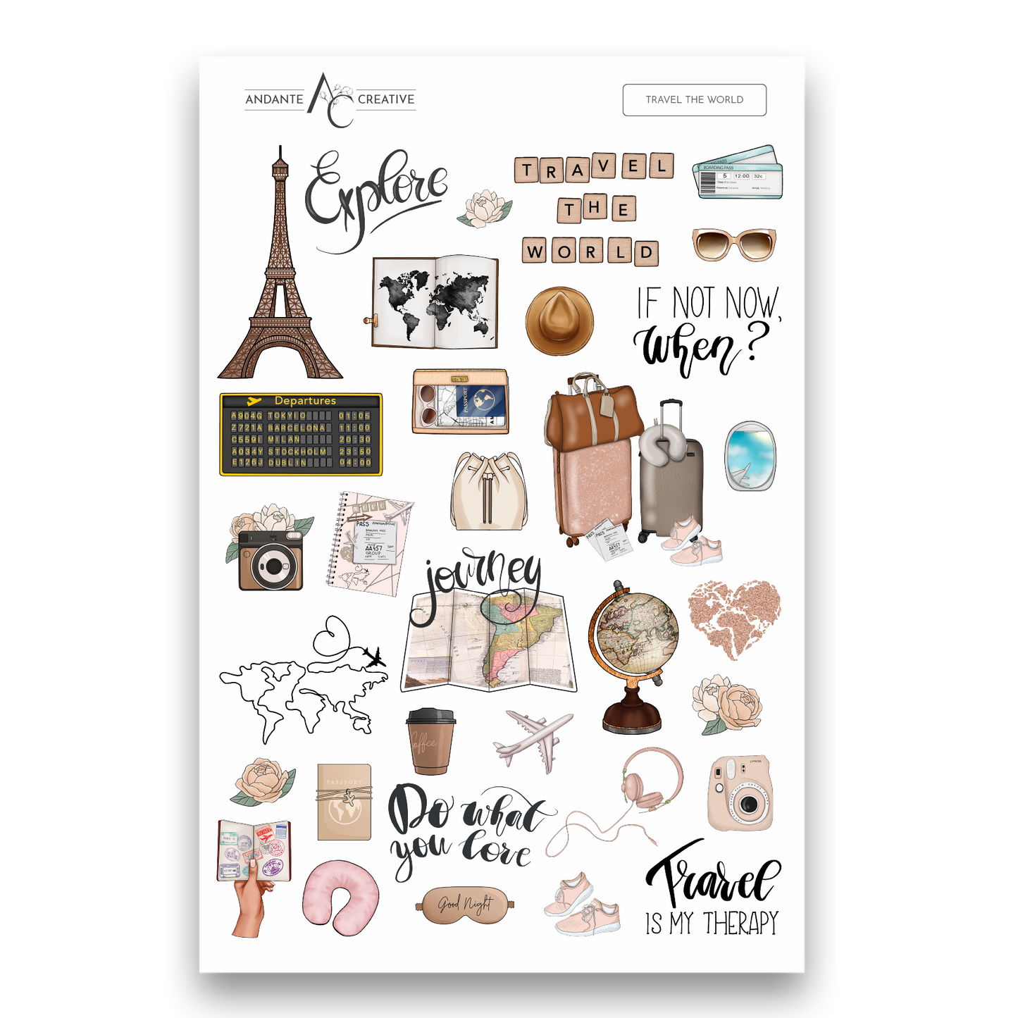 Travel the World Decorative Sticker Sheet