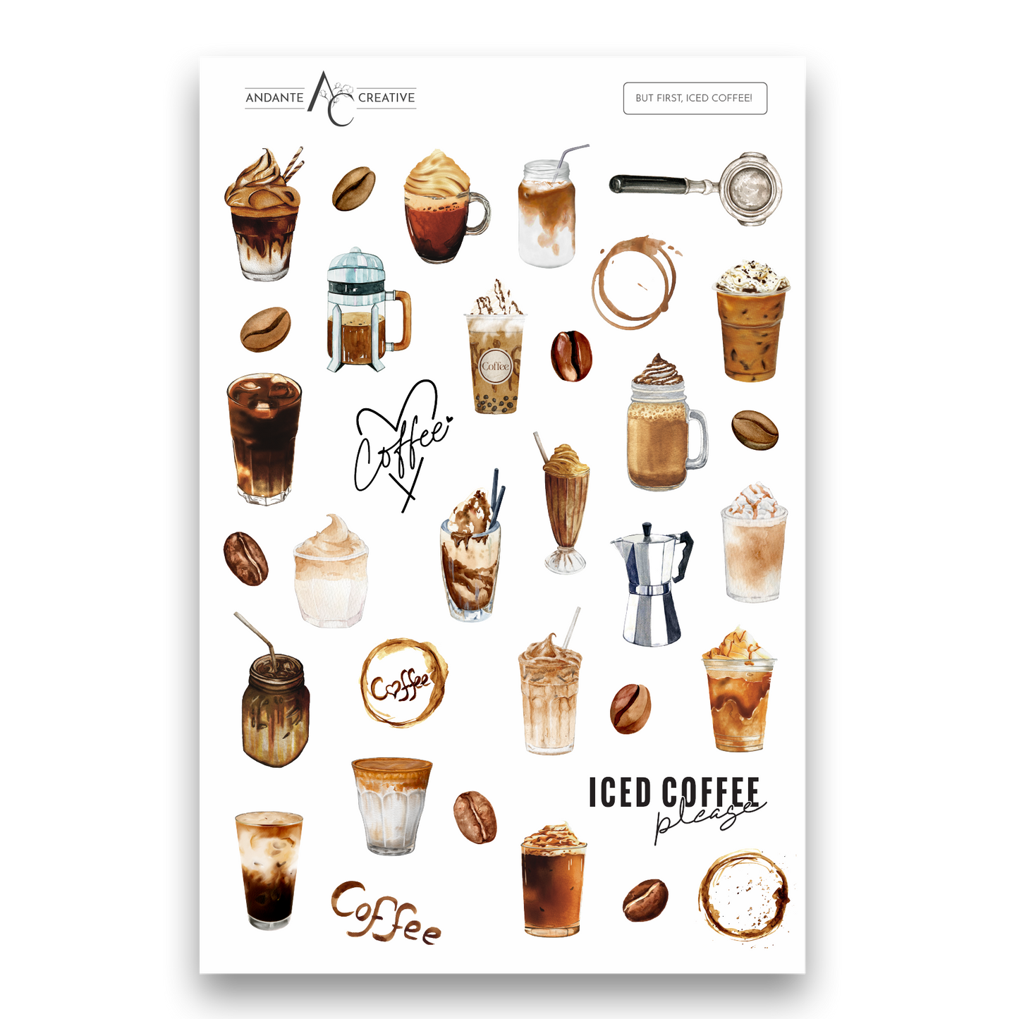 Iced Coffee Decorative Sticker Sheet