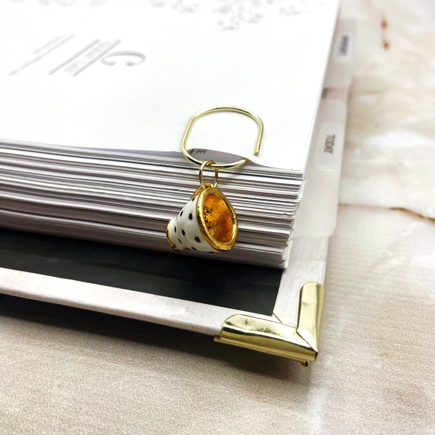 White Polka Dot Teacup Planner Bookmark Charms
