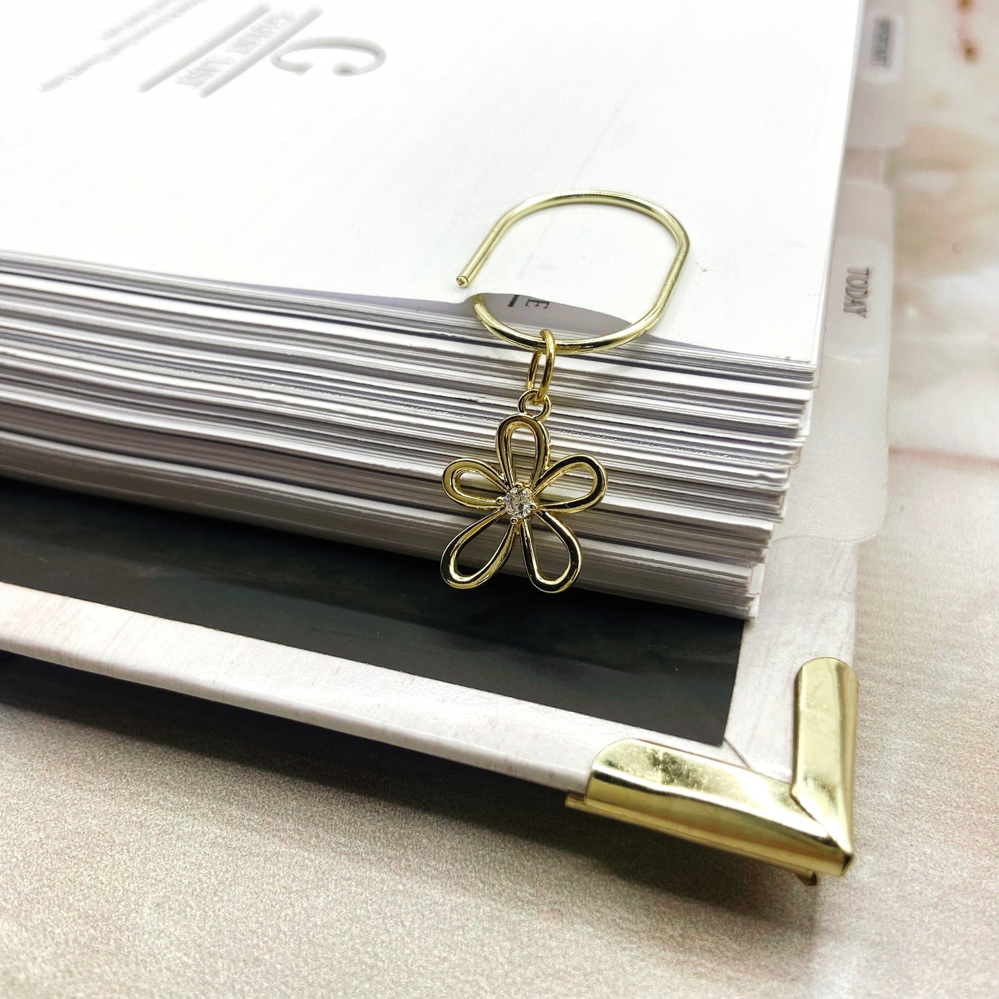 Gold Flower Outline Planner Bookmark Charms