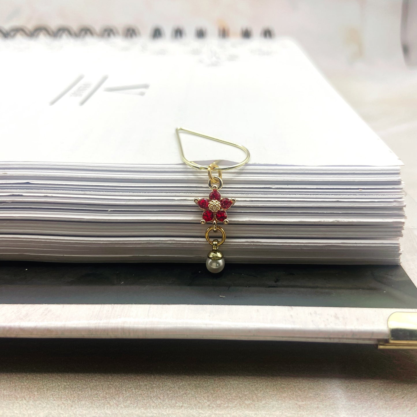 Dainty Flower Red Drop Planner Bookmark Charms