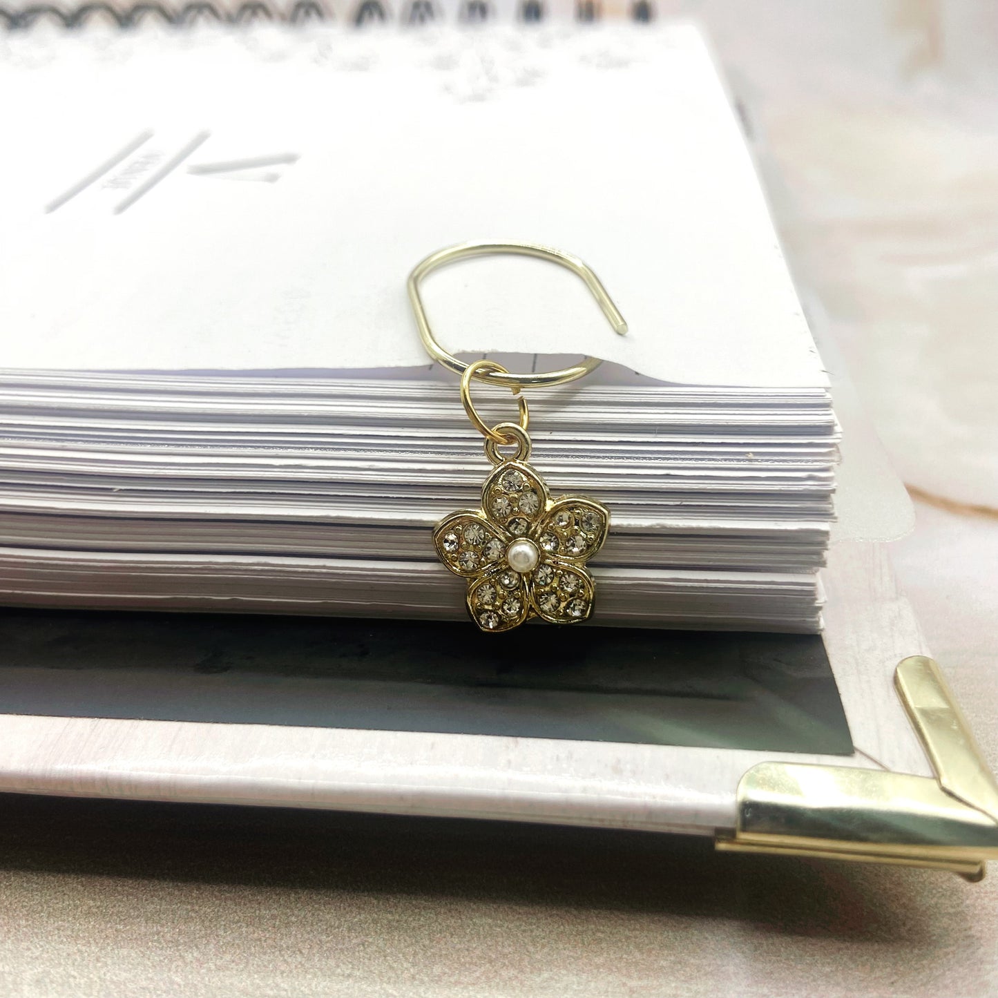 Rhinestone Flower Planner Bookmark Charms