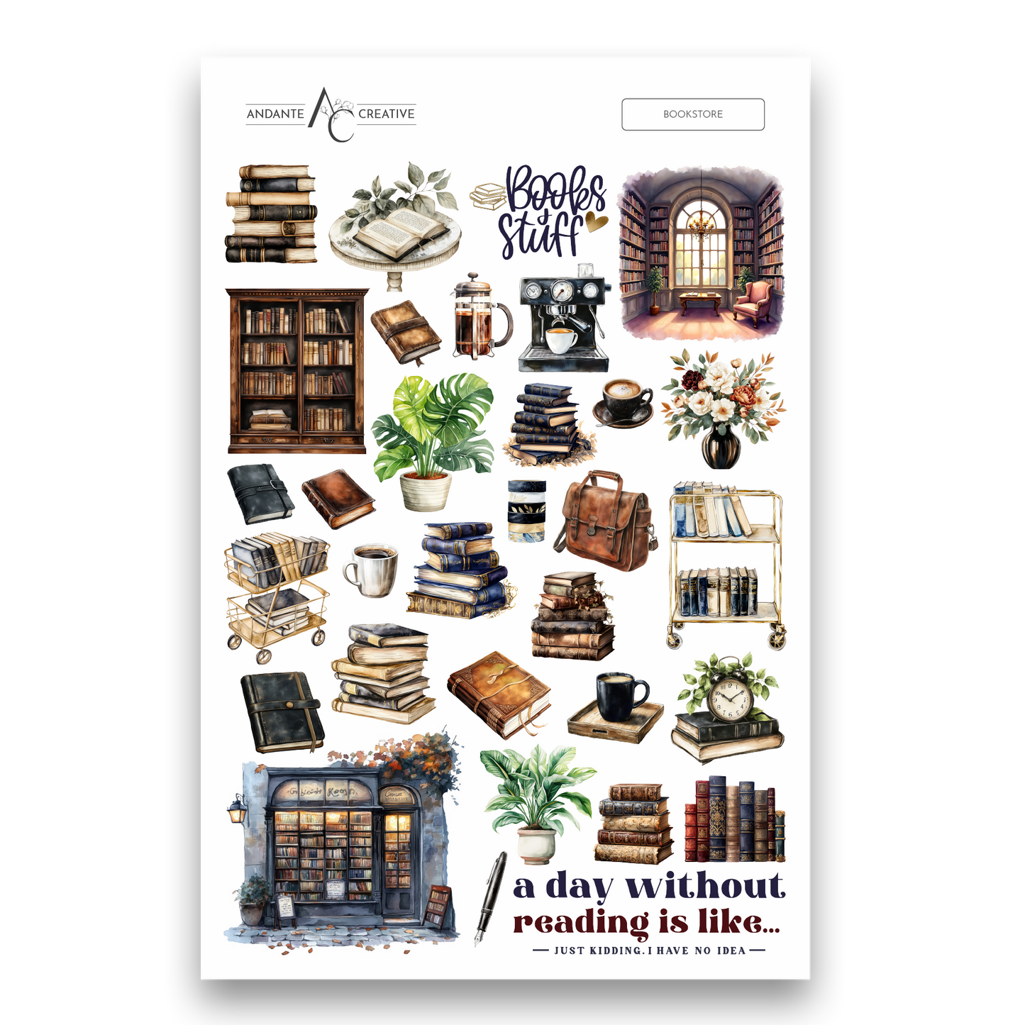 Bookstore Decorative Sticker Sheet