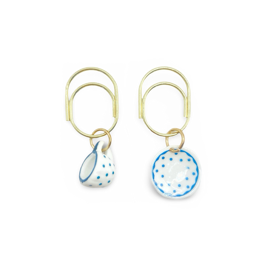 Polka Dot Teacup & Saucer Planner Bookmark Charms