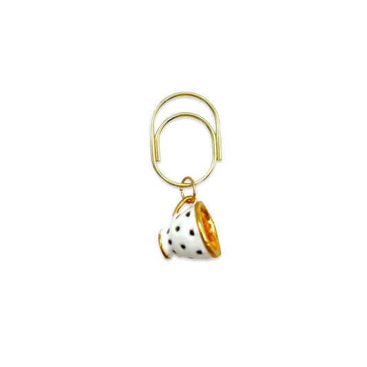 White Polka Dot Teacup Planner Bookmark Charms