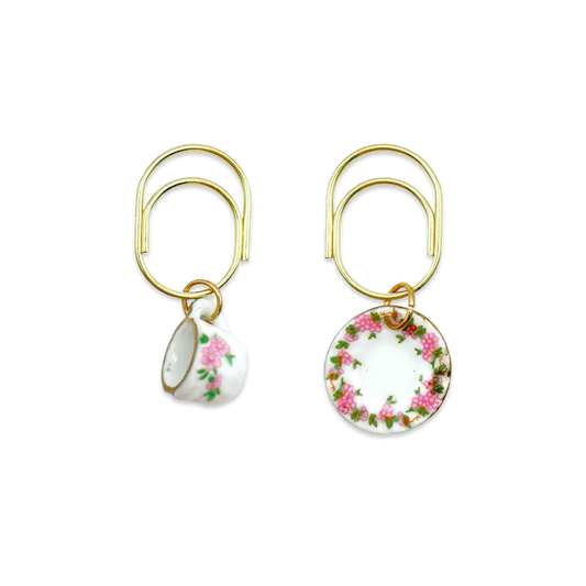 Pink Floral Teacup & Saucer Planner Bookmark Charms