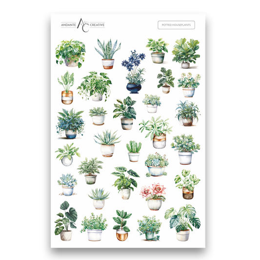 Potted House Plants Floral Sticker Sheet