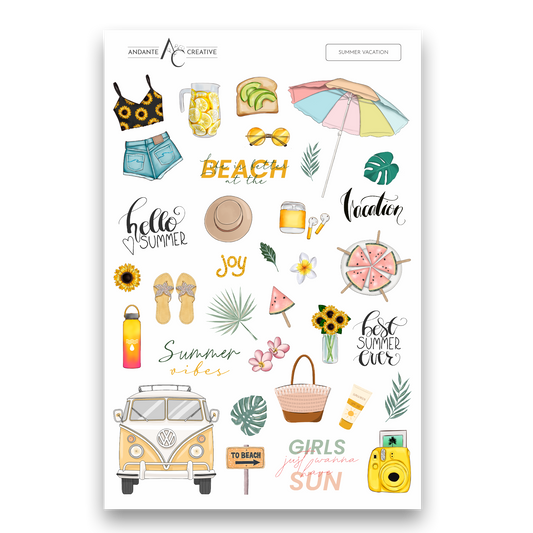 Summer Vacation Decorative Sticker Sheet
